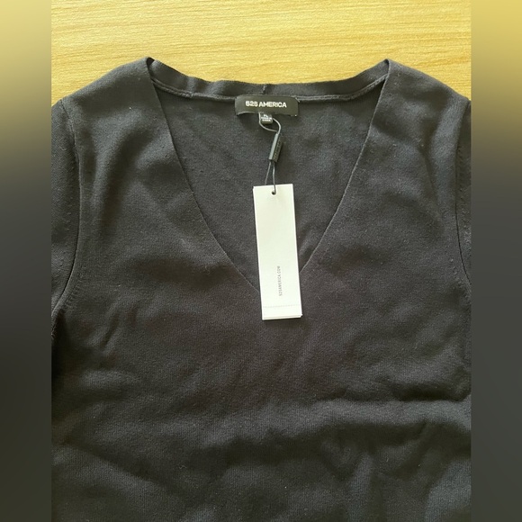 525 America Elegant Black Fit Flare Dress with Bow Sleeve Knit Cocktail Dress - Picture 6 of 9